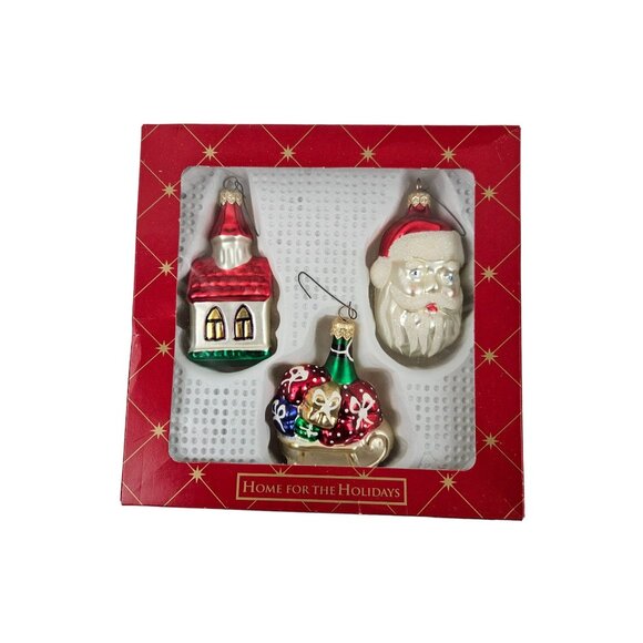 Home For The Holidays Christmas Ornaments Set Vintage Glass Santa Church SleighT - Picture 1 of 10